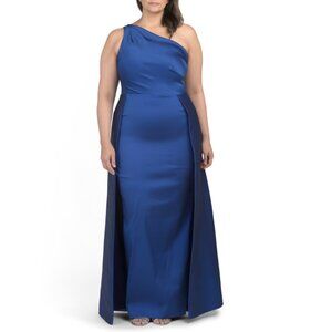 TERI JON Royal One Shoulder Gown With Full Skirt